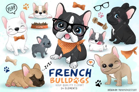 Adorable Doodle French Bulldogs Clipart for Creatives