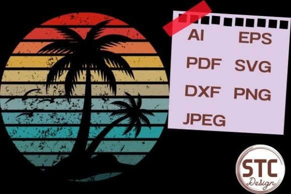 Coconut Tree Silhouette Retro Sunset: A Modern Vector Illustration