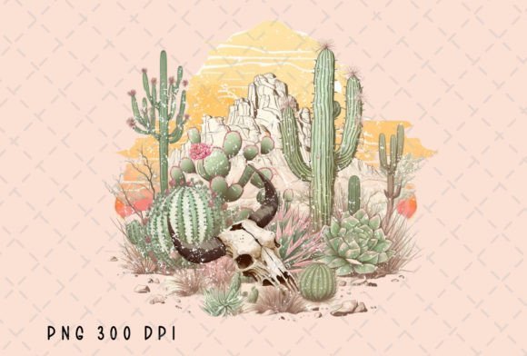 Cow Skull Desert Sun Cactus Vintage PNG: A Design Asset with Soul