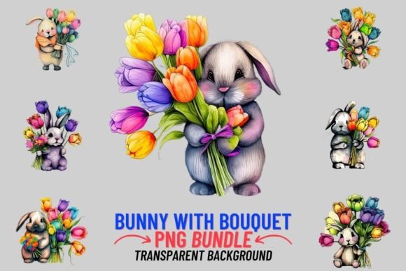Easter Bunny with Bouquet 12 PNG Clipart: A Spring Design Asset