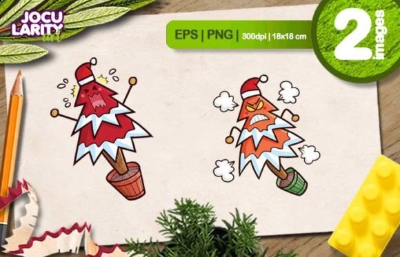 Funny Angry Christmas Tree Cartoon Vecto: Add a Grumpy Twist to Your Holiday Designs