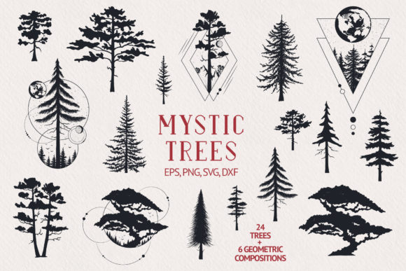 Hand Drawn Mystic Trees Collection: Art for Modern Projects