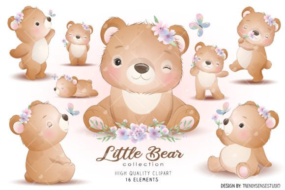 Little Bear Collection Clipart: Watercolor Charm for Modern Projects