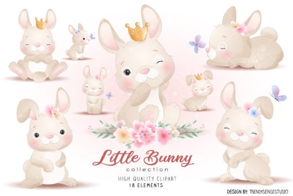 Little Bunny Collection Clipart: Sweet, Hand-Painted Charm for Modern Creators