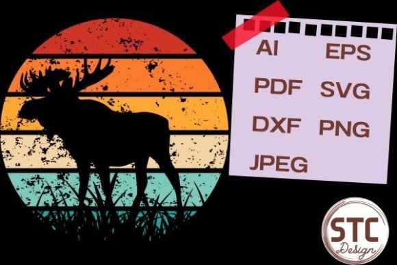 Moose Silhouette Retro Sunset: Capturing Wilderness Charm