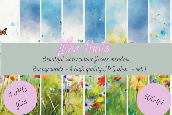 Watercolour Wildflower Meadow 1: Organic Digital Backdrops